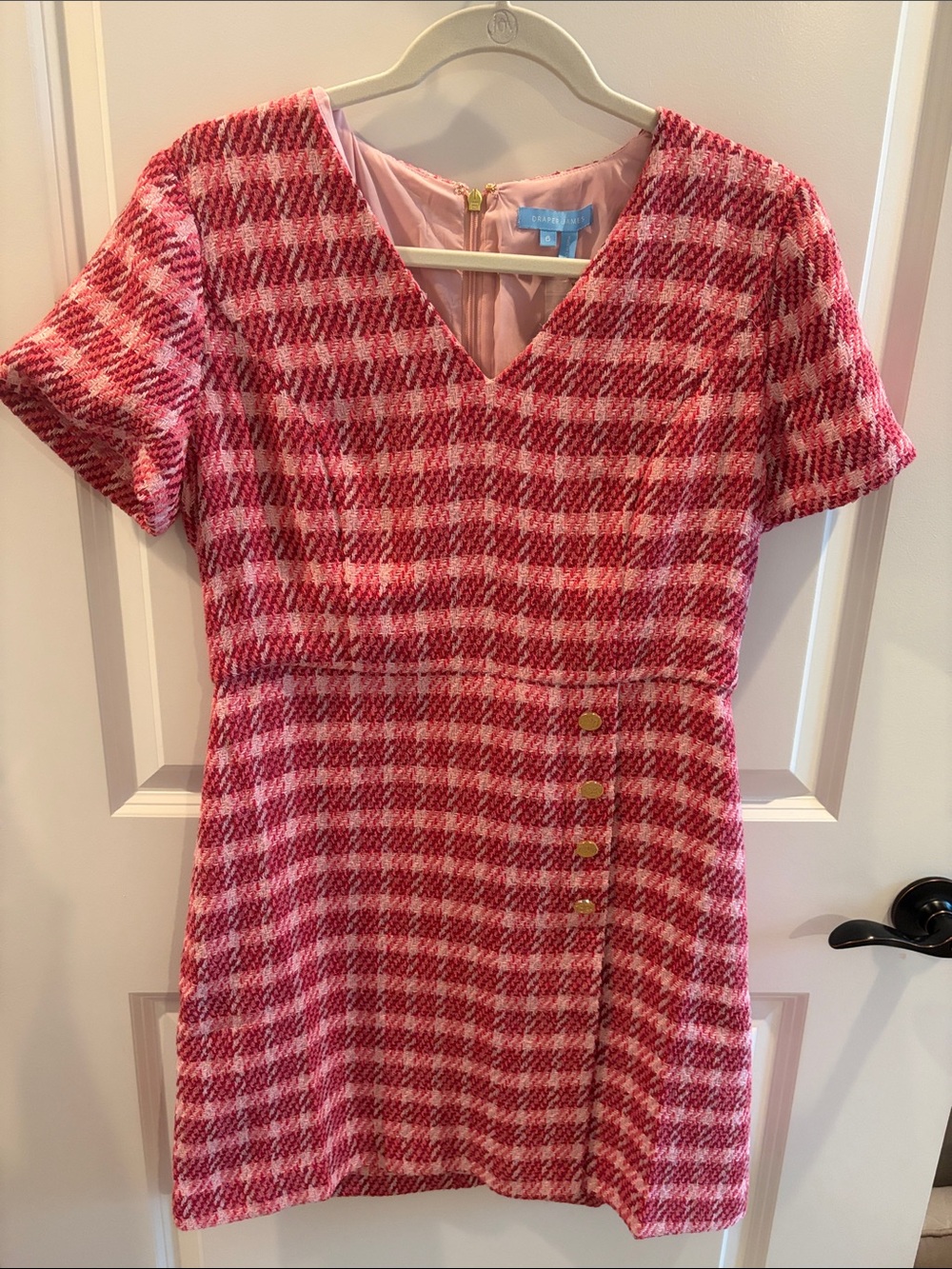 Draper James Pink Plaid Tweed Dress with Gold Buttons with tags and unworn.
